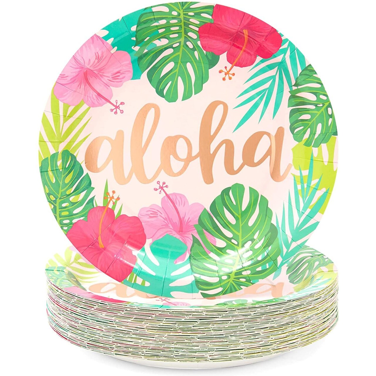 48-Pack Aloha Hawaiian Paper Plates, Luau Birthday Party Decorations (9 in)